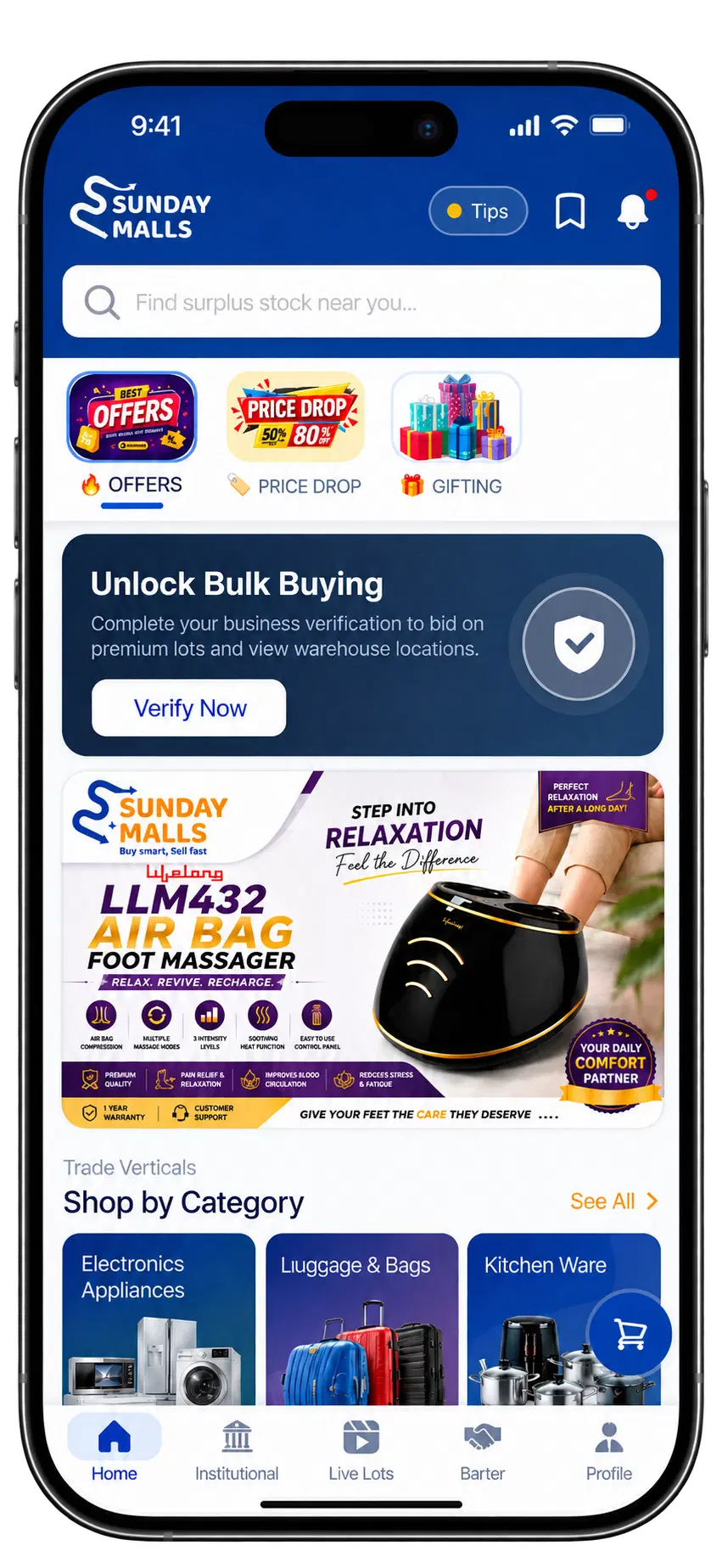 Sunday malls app screen