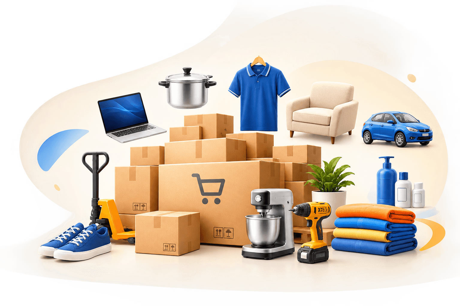 Wholesale goods: electronics, apparel, furniture, appliances and cartons